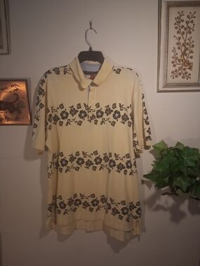 Tommy Hilfiger XL Pale Yellow Hibiscus Floral Polo | Signature Flag Logo Elevate